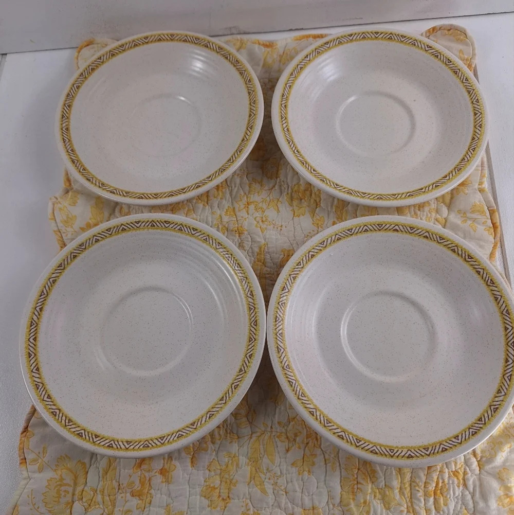 6 Vintage Franciscan Hacienda Gold Beige Speckled Saucers - 6 3/8"